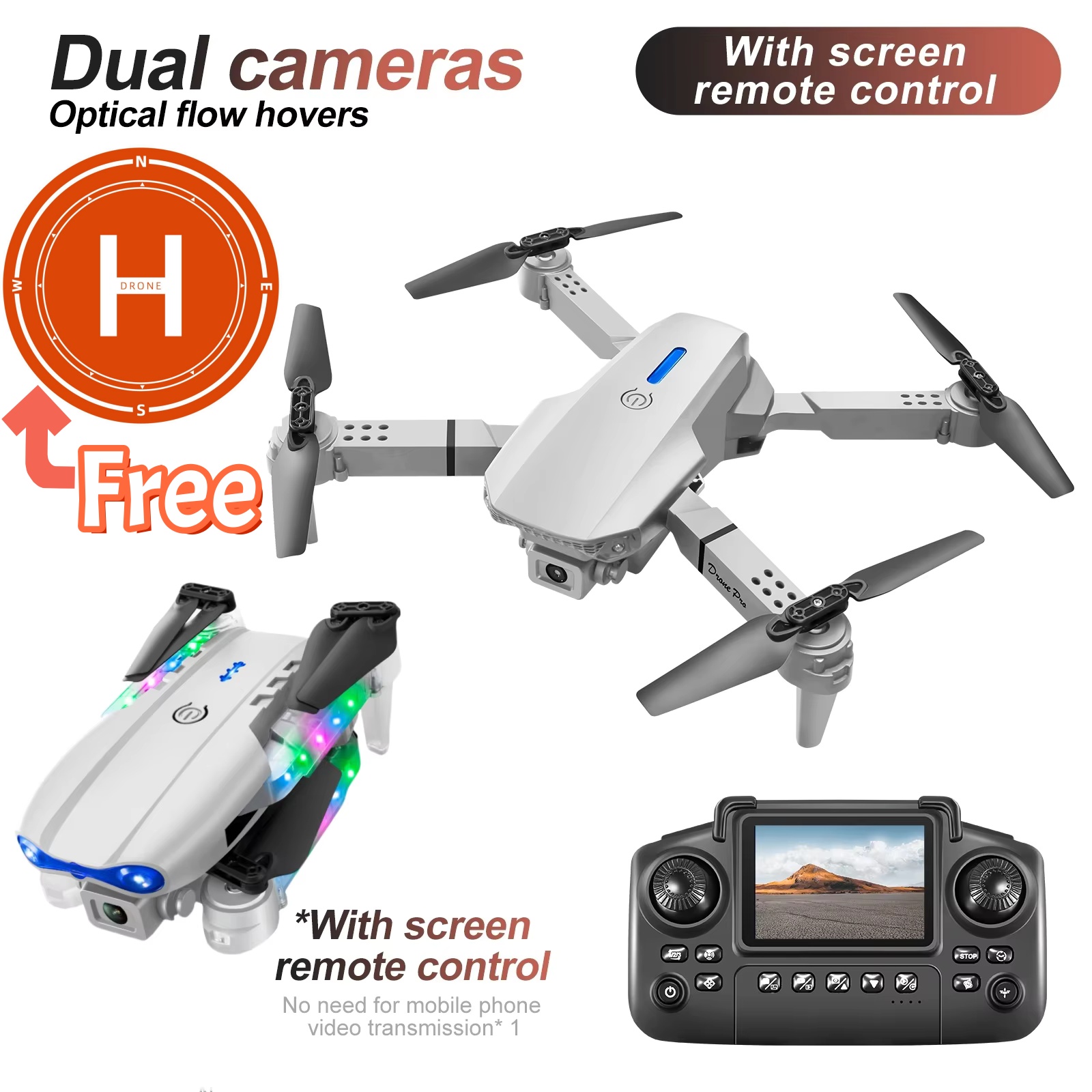 Drone Rc E99 K3 - Biało-szary mini dron E88 E99 E88D