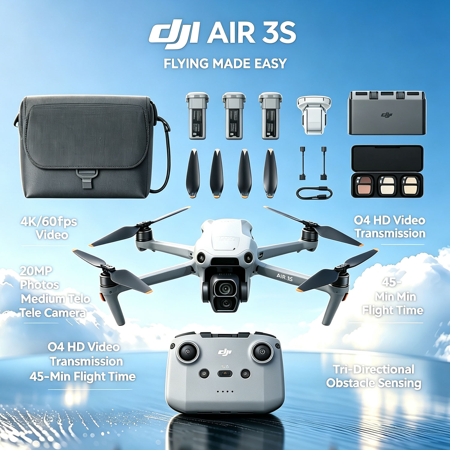 Drone Rc N3 3 Batteries - Open Box-DJI Air 3S Fly More